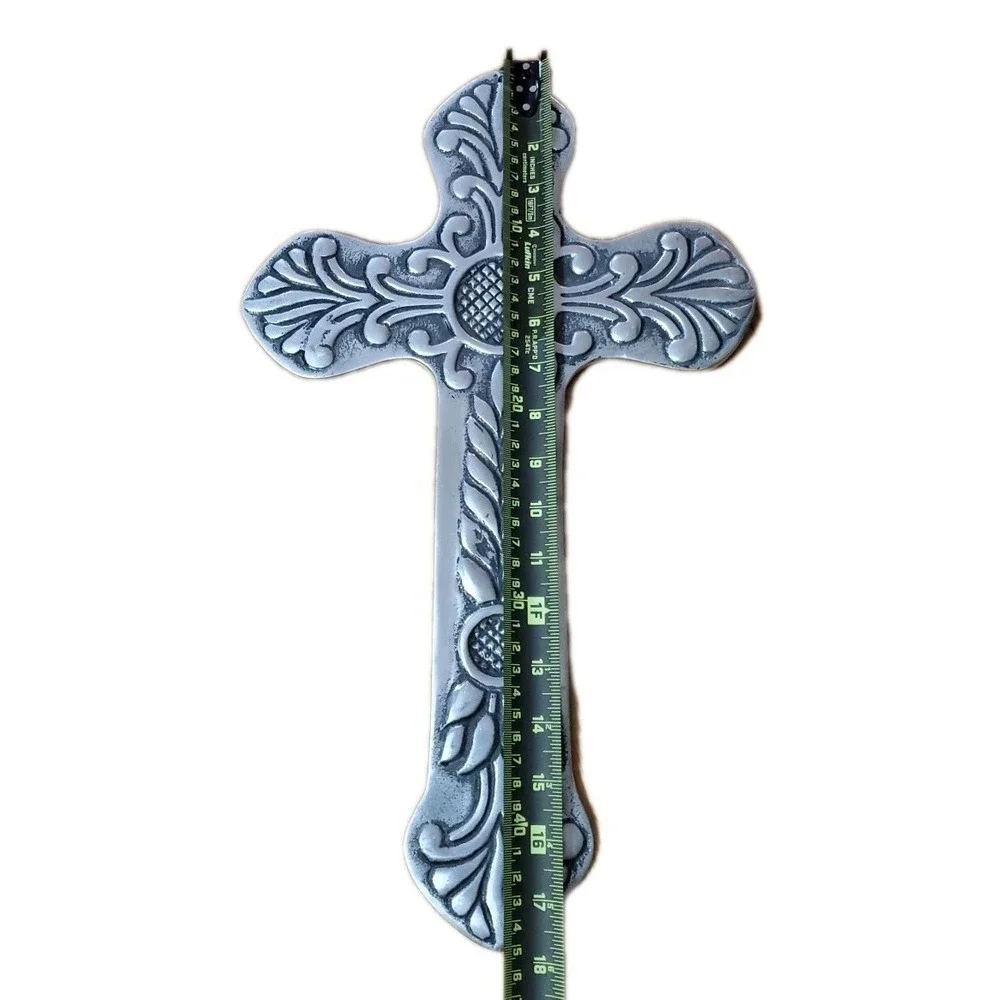 Metal Wall Hanging Cross Crucifix Religious Ornate 17.5 in‎